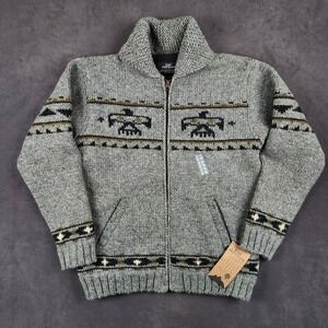 Lost Horizons Eagle Sweater Mens Large Heather Grey Wool Blend Full Zip Lined